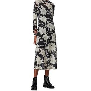 All Saints Black Hanna Jardin Floral Print Midi Dress Size 4